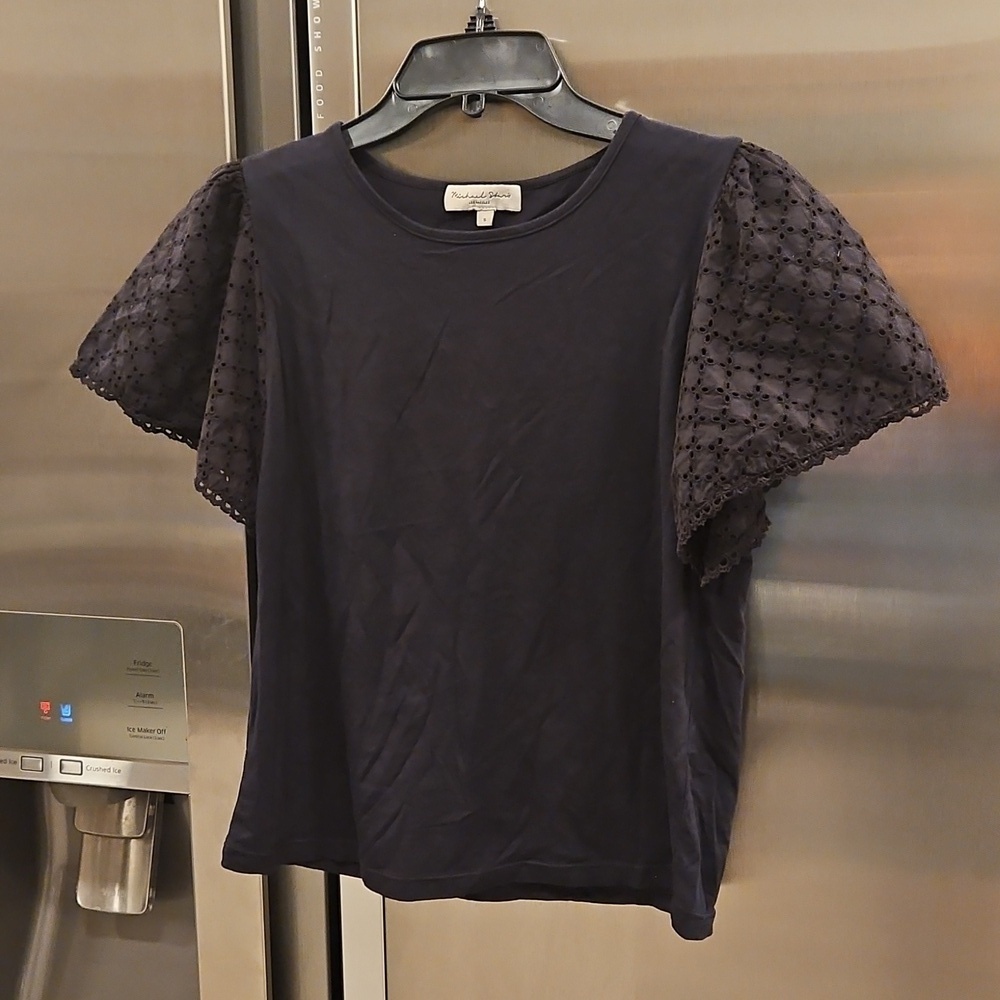 💕MICHAEL STARS💕 Embroidered Lace Short Puff Sleeve Tee NWOT
